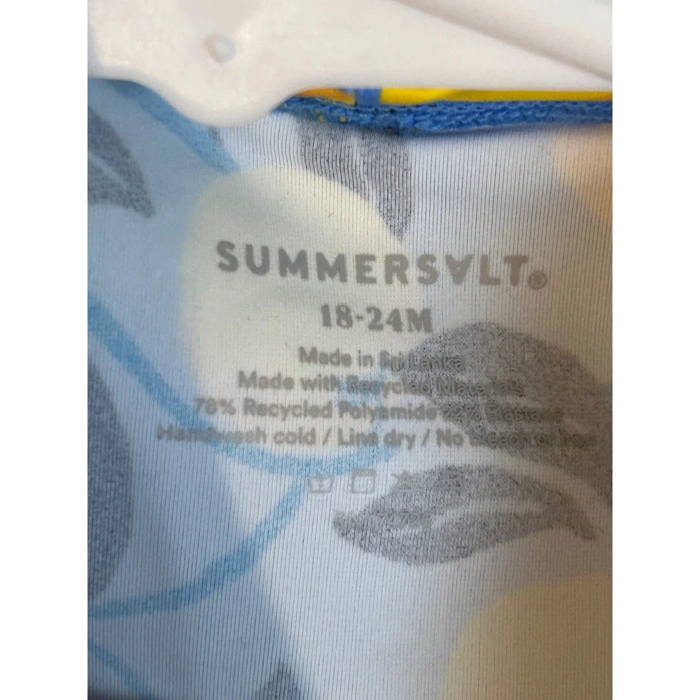 Summersalt‎ Kids Blue Lemon Print Ruffle Long Sleeve Rash Guard Swim Top 18-24M